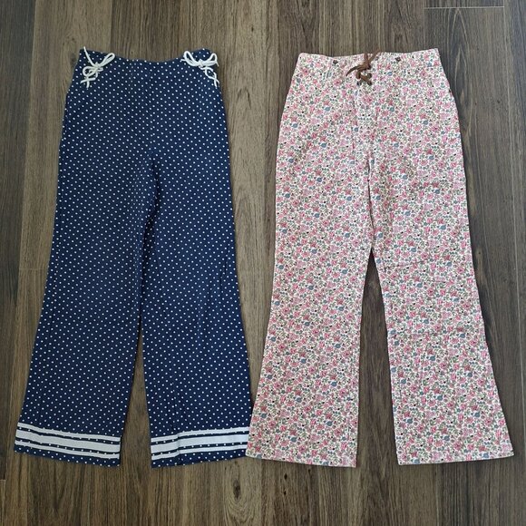 💙 Girls Bundle 2 Gymboree Pull On Wide Leg Pants Size 7 Preppy Boho Floral Polk - Picture 1 of 10